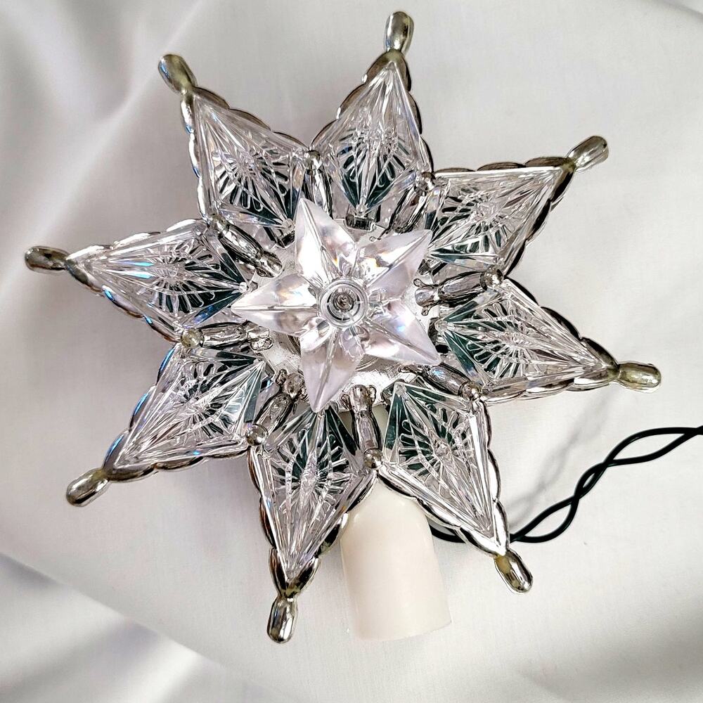 Vintage Holiday Time Walmart 8" 10 Clear Light Up Star Tree Topper 1993 Works